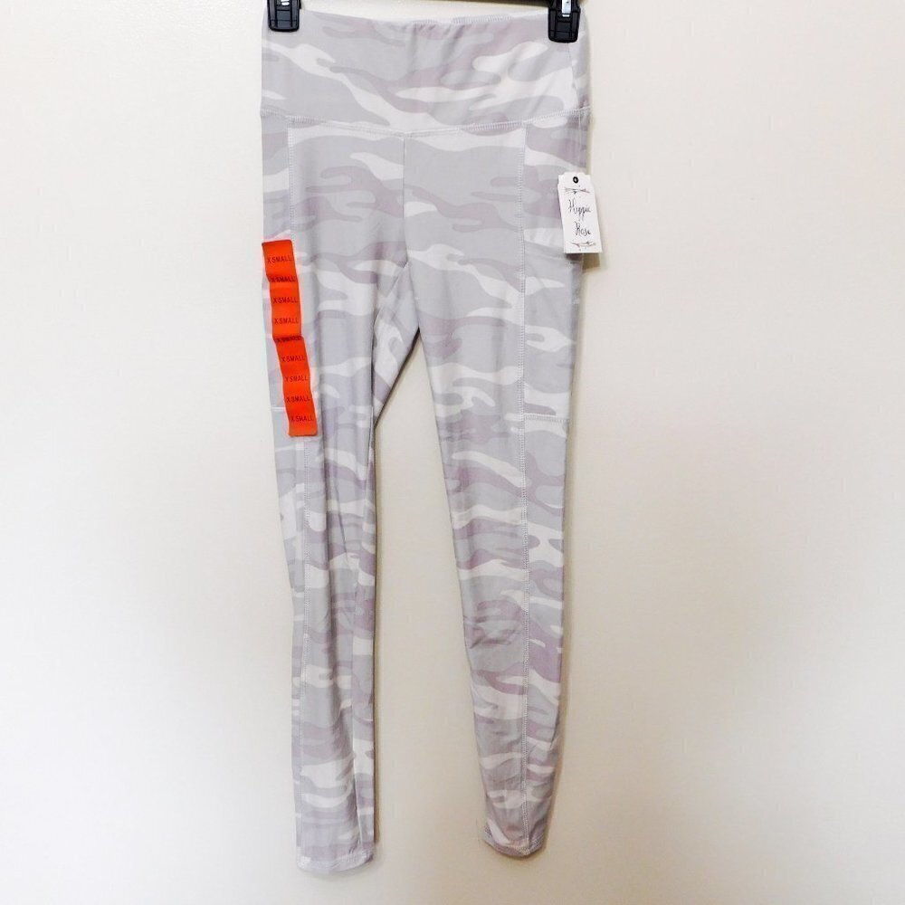 JR402 Hippie Rose Gray Camo Juniors' Pull-On Side-Pocket Leggings Size XS